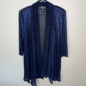 R & M Collection Blue Metallic Open Waterfall Cardigan 3/4 Sleeve‎ Size 12